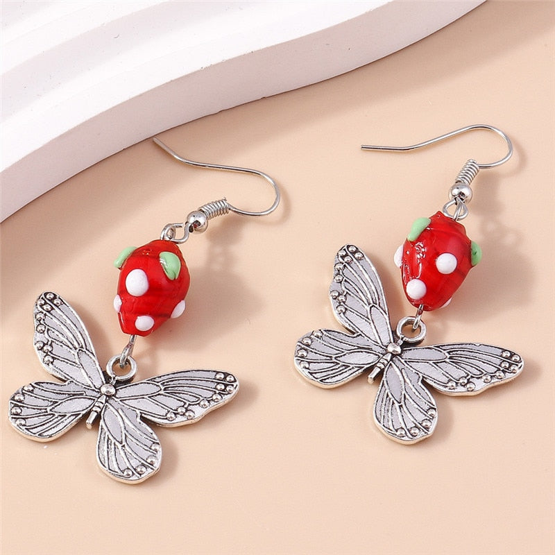 50 Styles Mushrroom Snake Frog Butterfly Rose Angel Drop Earrings Women