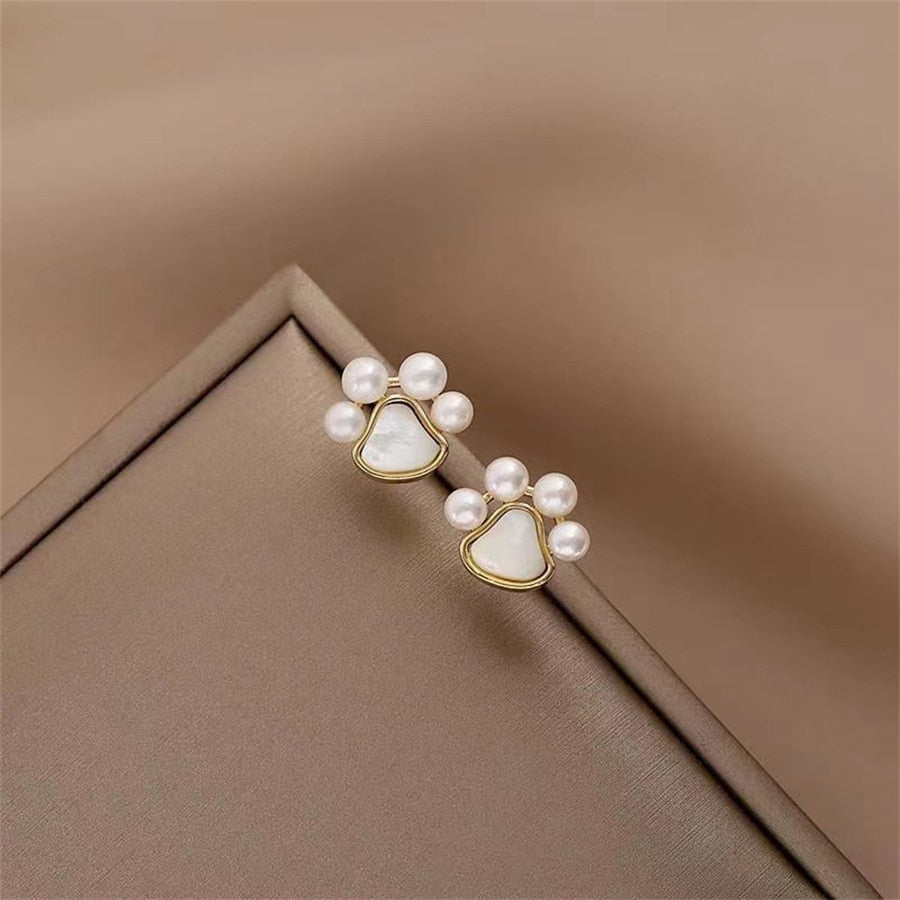 Faux Pearl Paw Stud Earrings Ladies Wedding Party Earring Birthday Jewelry Gifts