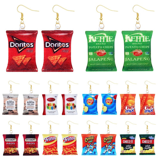 19 Styles Acrylic Snacks Potato Chips Mix Bags Design Dangle Earrings Women