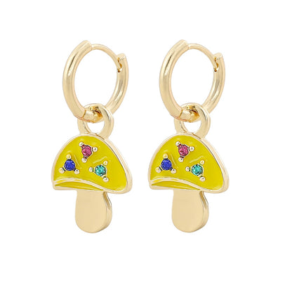 Yellow Mushroom Drop Earrings Cartoon Art Women Party Jewelry Ear Fashion