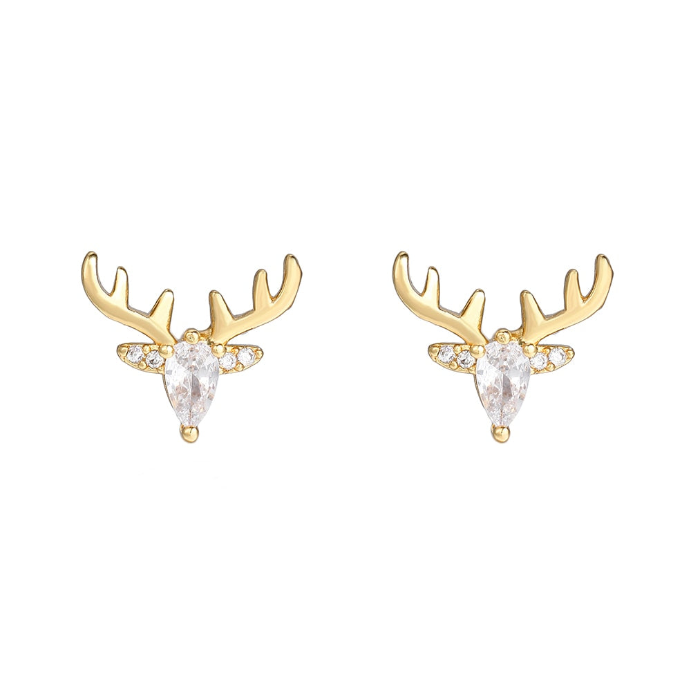 Rhinestone Deer Animal Stud Earrings Women Cubic Zirconia Earings Gift Jewelry