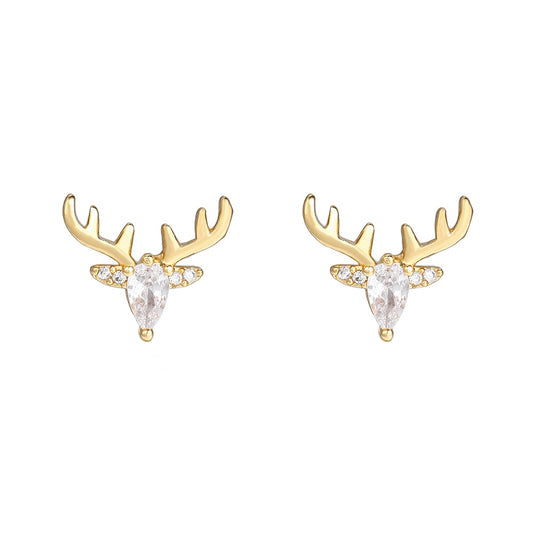 Rhinestone Deer Animal Stud Earrings Women Cubic Zirconia Earings Gift Jewelry