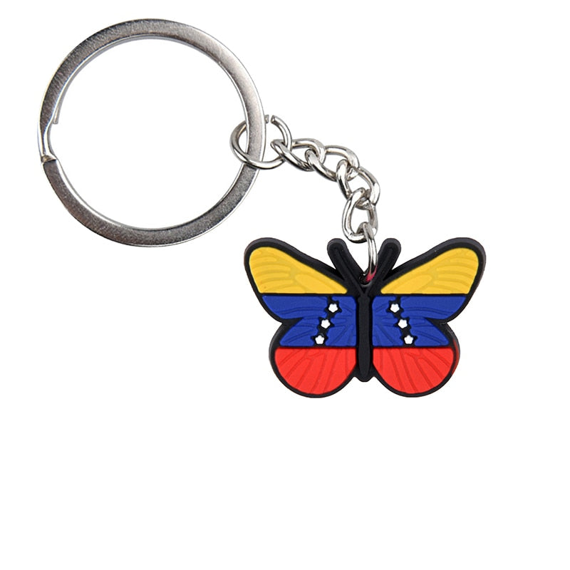 12 Styles Butterfly NationalFlag Key Pendant Soft Silicone Metal Key Chains