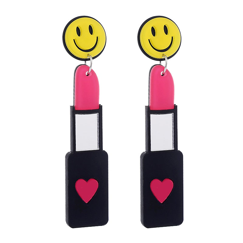 Lipstick Smile Acrylic Drop Earrings Women Travel Fashion Cartoon Earrings