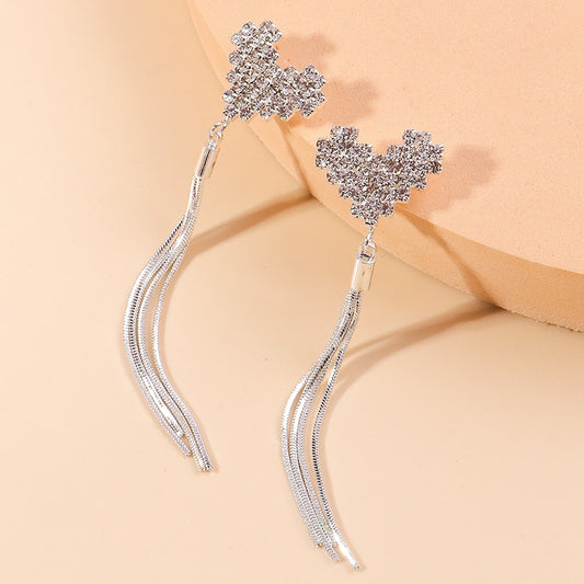 Heart Zircon Metal Tassel Drop Earrings Women Gifts Earring Cute Girls Eardrop