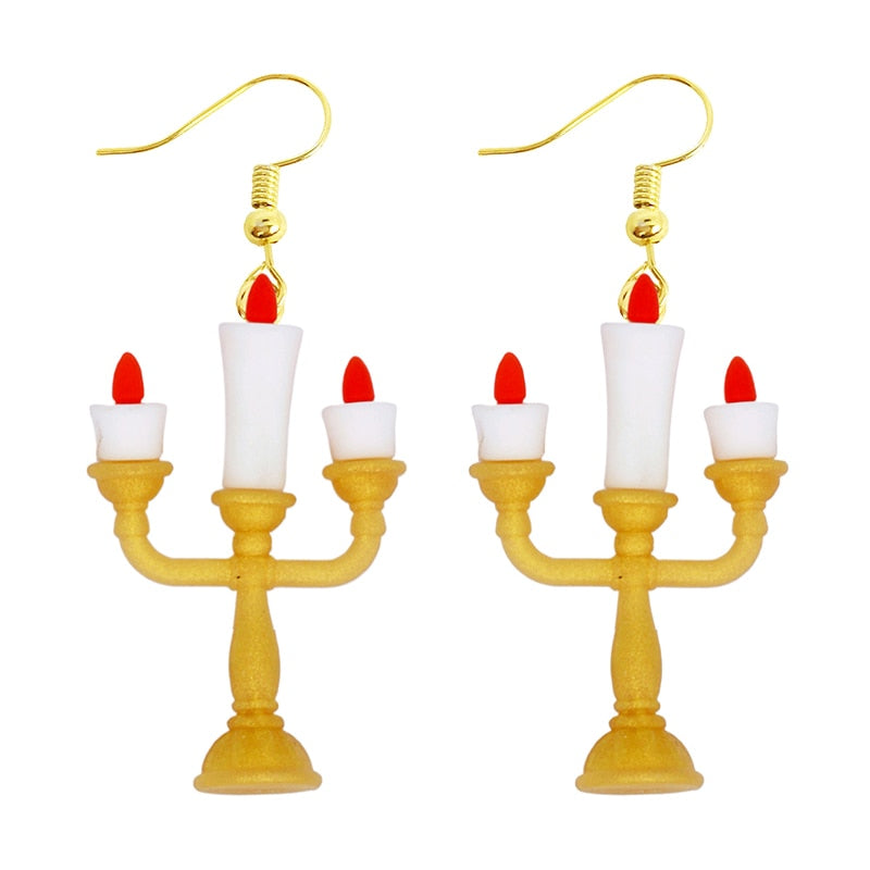 Creative Funny Design Candle Stand Drop Earrings Women Creativity Jewelry Cute