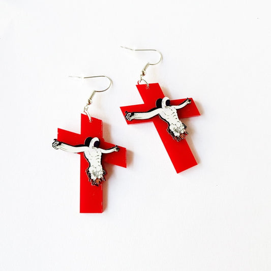 Red Cross Drop Earrings Hip Hop Women Party Gift Jewelry Ear Fashion Pendant