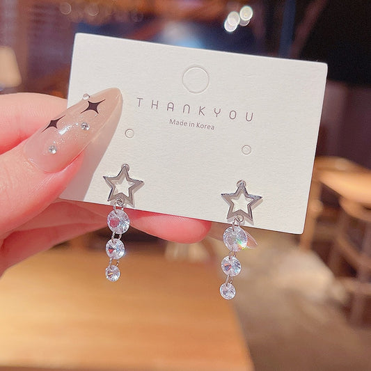 Star and Crystals Dangle Earrings Women Fashion Modern Accessories Cute Stylish