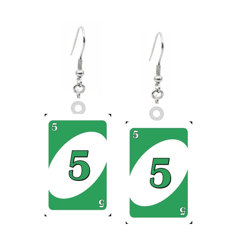 Green 5 Uno Game Card Drop Earrings Hip Hop Women Party Gift Jewelry Ear Fashion