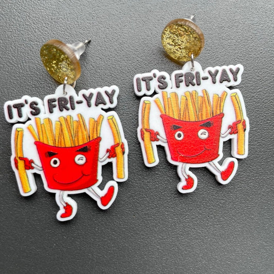 Acrylic French Fries Fri-yay Friday Drop Charm Earrings For Women Girl Fashion