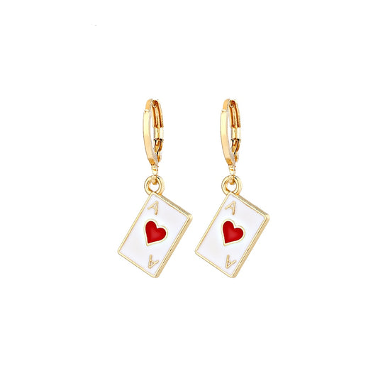 Dripping Oil White Play Card Drop Earrings Jewelry For Women Fashion Accessories