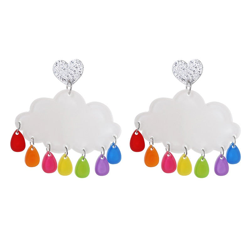 Rainbow Drop Cloud Acrylic Drop Earrings Women Travel Fashion Cartoon Earrings