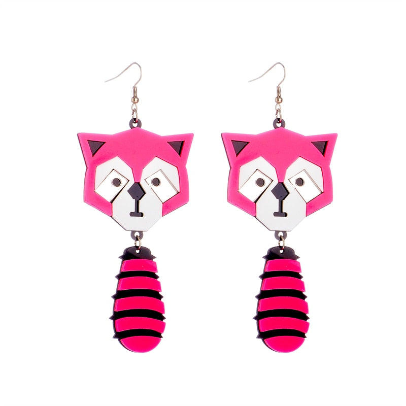 Pink Fox Drop Earrings Hip Hop Art Women Party Jewelry Ear Fashion Pendant