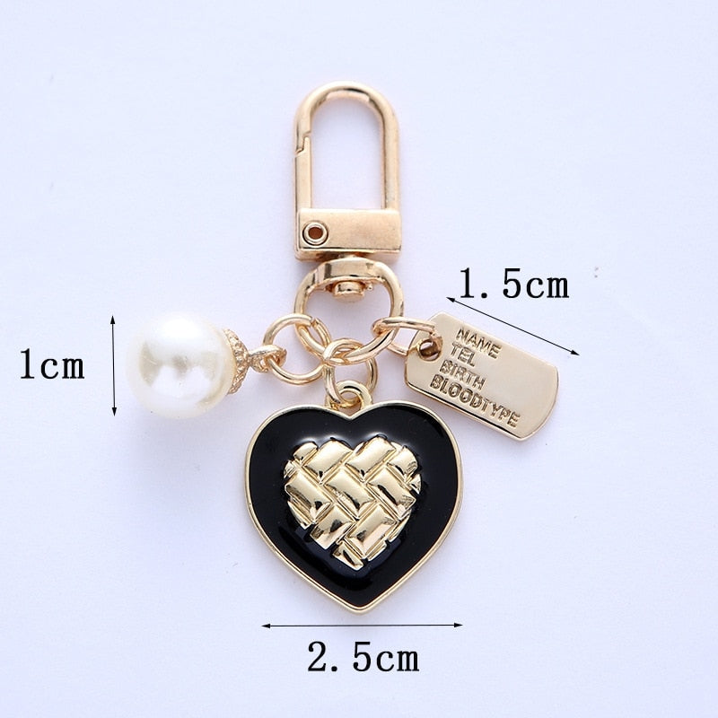 2 Styles Pearl Heart Pendant Keychain Women Key Ring Earphone Case Bag Charms