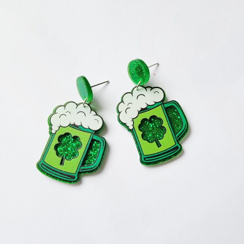 St Patrick Beer Mug Drop Earrings Women Travel Fashion Cartoon Earrings Creative