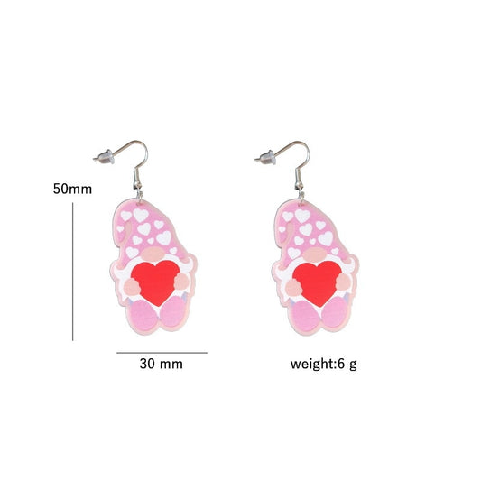 Gnome with Heart Drop Dangle Earrings Trendy Women Fashion Earrings Jewelry Gift