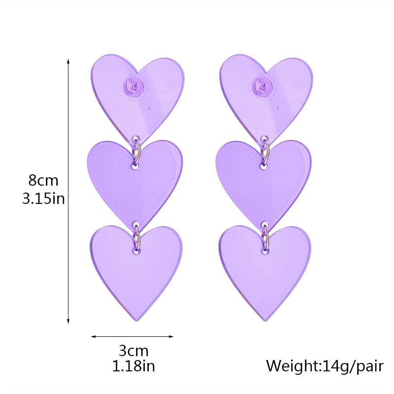 Violet Hearts Drop Earrings Hip Hop Art Women Party Jewelry Ear Fashion Pendant