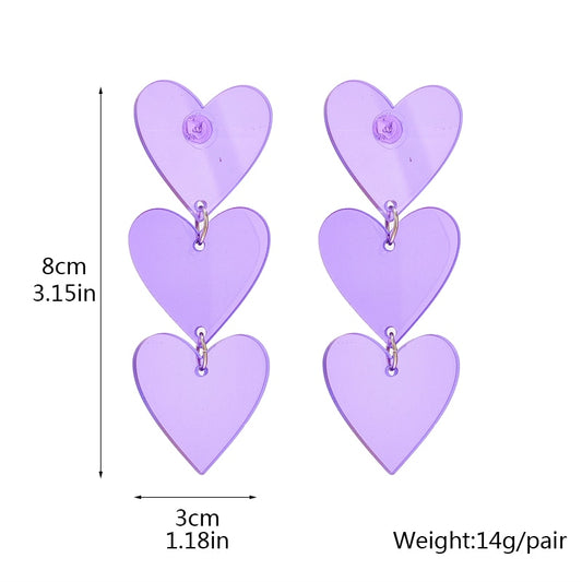 Violet Hearts Drop Earrings Hip Hop Art Women Party Jewelry Ear Fashion Pendant