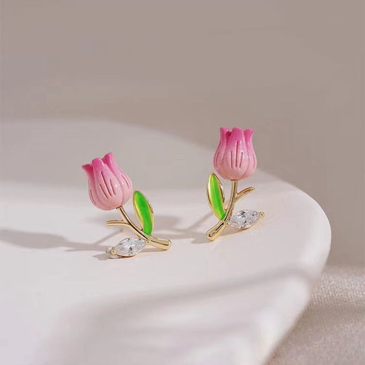 Cartoon Tulip Stud Earrings Women Earrings Party Christmas Jewelry Gift