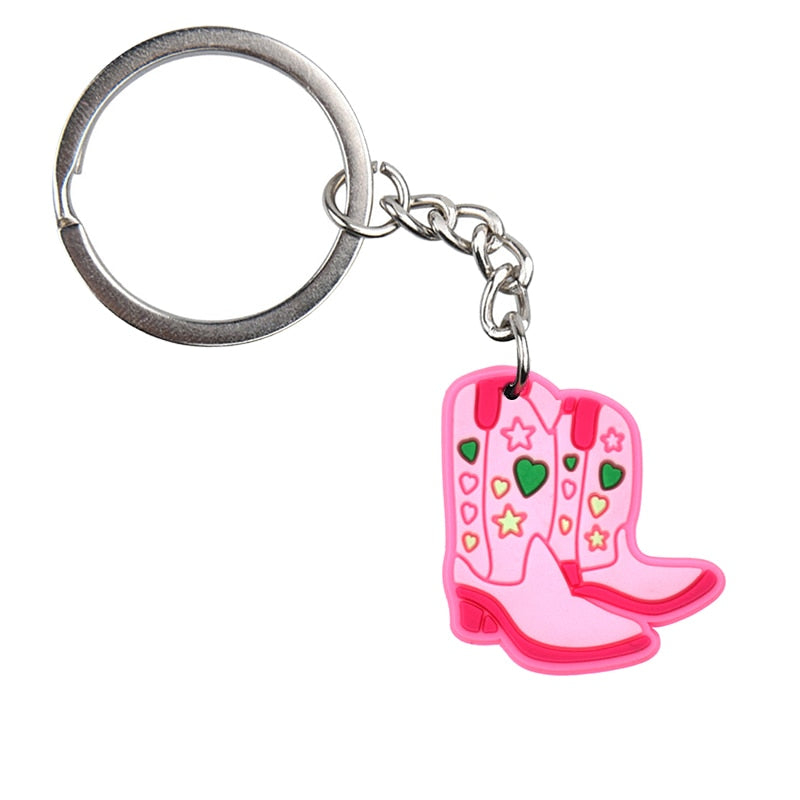 18 Styles Farm Keychain Cowgirl Cowboy Boots Cowboy Hat Key Ring Alloy Key