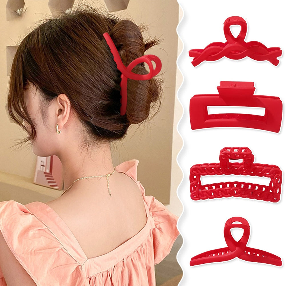 Acrylic Red Hair Claw For Women Geometry Small Large Crab Hair Clips Girls