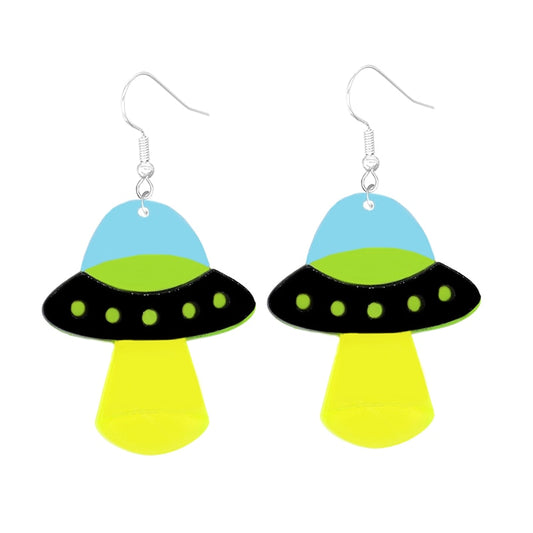 Yellow Blue Spaceship Drop Earrings Women Creativity Jewelry Cute Earring Girls