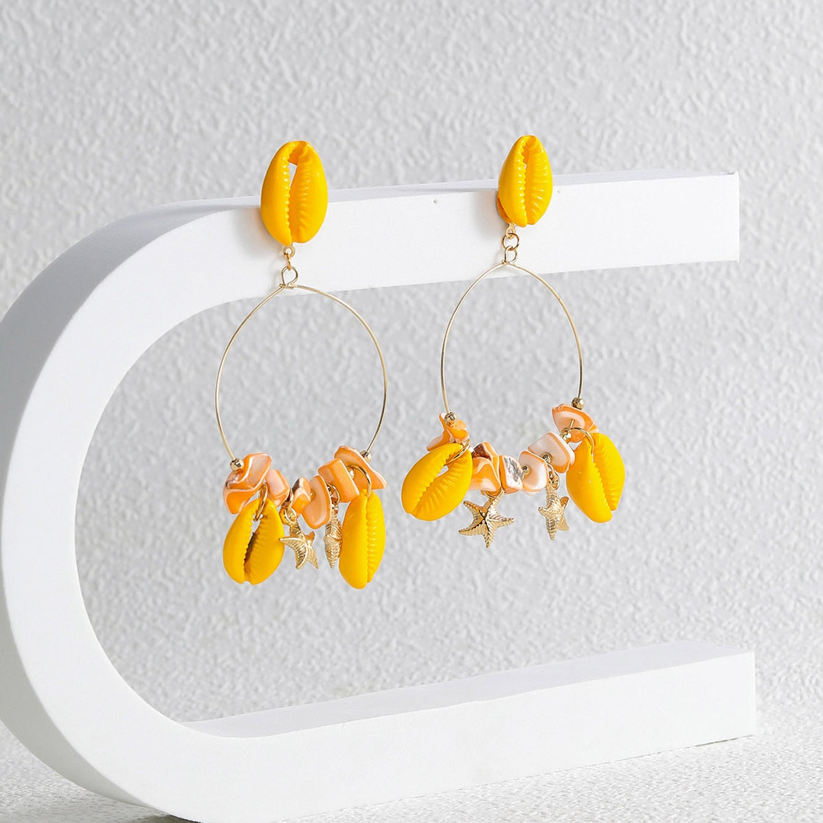 Mustard Color Natural Shell Drop Earrings Women Travel Fashion Cartoon Earrings