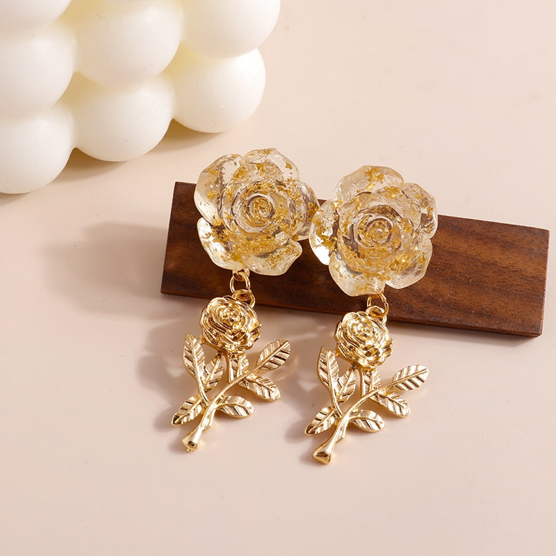 Gorgeous Gold-colored Rose Drop Earrings Women Creativity Jewelry Cute Earring