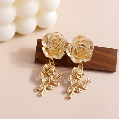 Gorgeous Gold-colored Rose Drop Earrings Women Creativity Jewelry Cute Earring