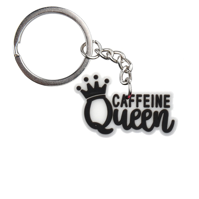 Caffeine Queen Coffee keychain Cartoon Key Ring Anime Pendant Key Holder Art