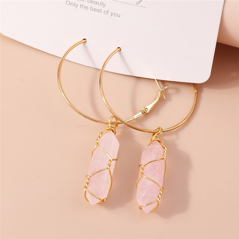 Pink Crystal Hoop Charm Earrings For Women Girl Fashion Modern Jewelry Gift