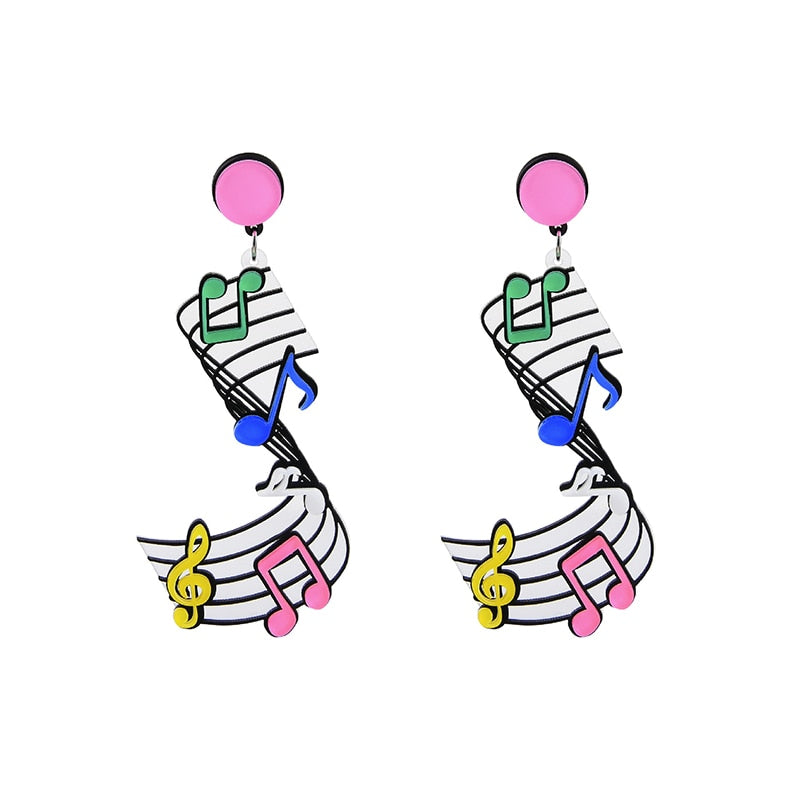 Colorful Music Notes Acrylic Drop Earrings Women Travel Fashion Cartoon Earrings