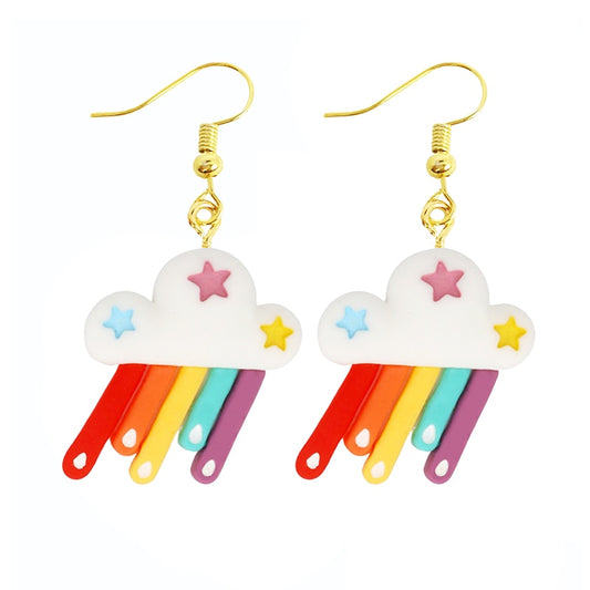 Rainbow Rain Drop Earrings Women Art Fashion Cartoon Earrings Creative Jewelry