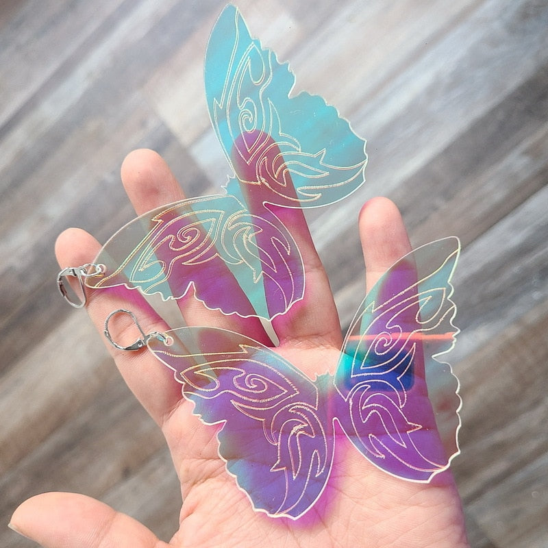 Large Holographic Butterfly Drop Earrings Women Travel Fashion Cartoon Earrings