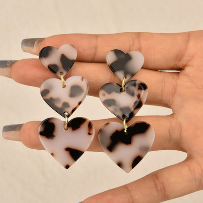 Acrylic Animal Pattern Heart Dangle Earrings Women Charms Earring Fashion