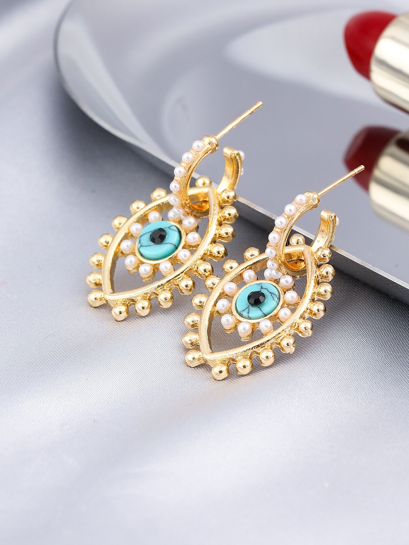 Turquoise Eye Pearl Lady Cute Dangle Earrings for Women Jewelry Girls Earrings