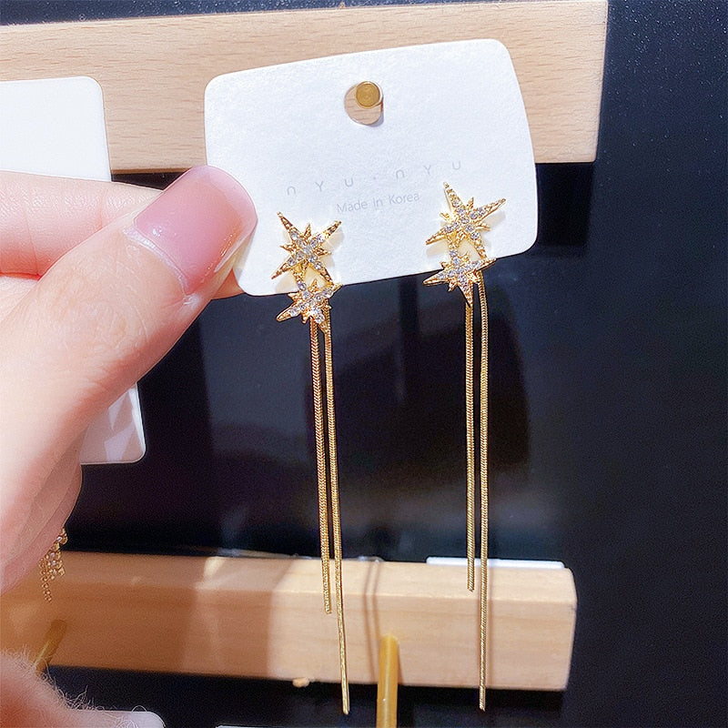 Stars Tassel Drop Earrings Women Party Wedding Jewelry Dangle Gifts Earrings