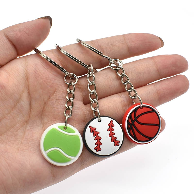 34 Styles Basketball Tennis Baseball Softball Keychain PVC Sports Pendant Key