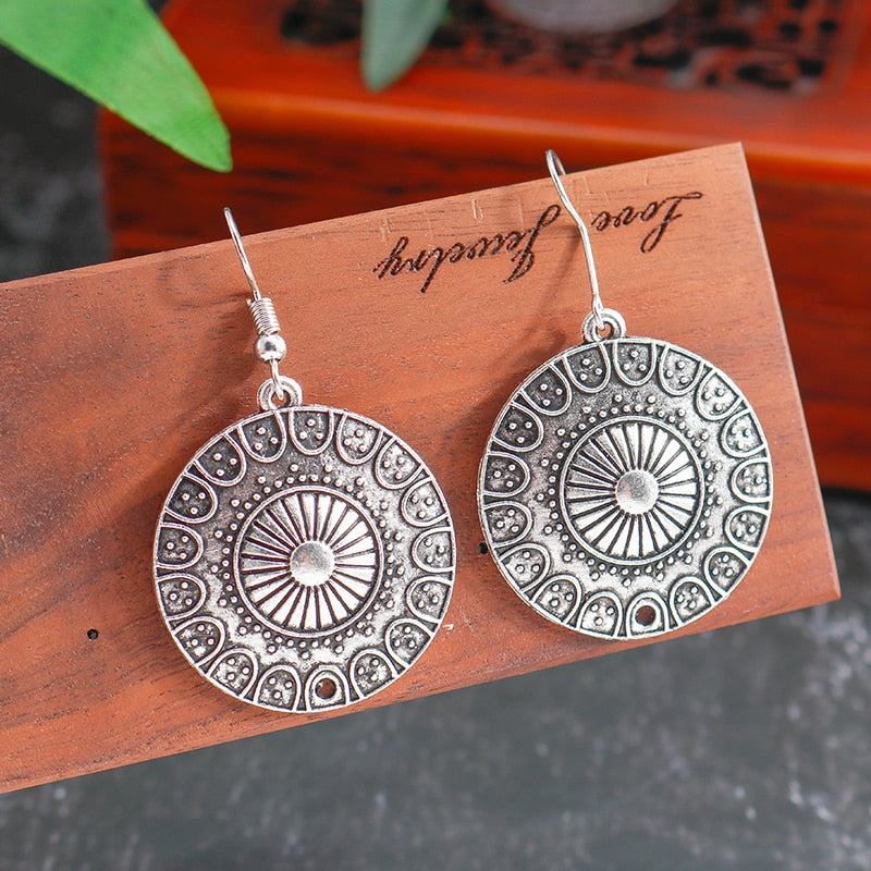 Antique Textured Mandala Dangle Earrings Women Gifts Earring Cute Girls Eardrop