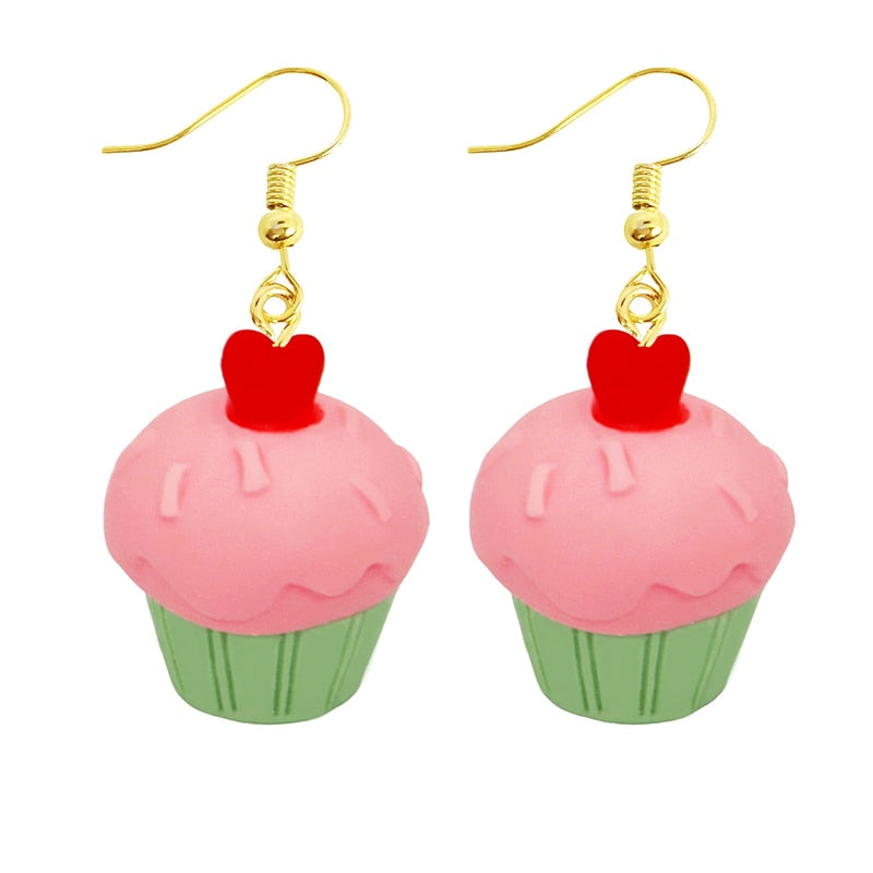 Cupcake Funny Cute Resin Food Drop Earrings Women Creativity Jewelry Cute