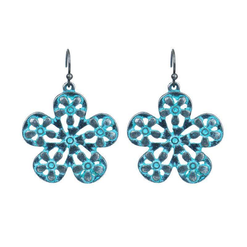 Blue Hollow Flower Dangle Earrings Women Party Wedding Jewelry Dangle Gifts