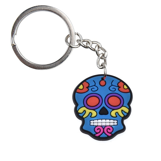 Blue Skull Mexican Pattern Keychain Cartoon Creative Gift Key Holder Keyring