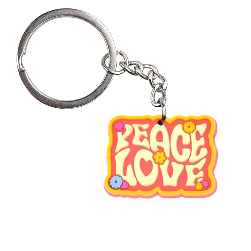 14 Styles PVC Keychain Peace and Love Butterfly Flower Sign Keychain Global