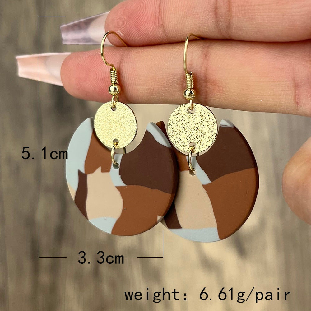 Brown Geometric Pottery Clay Drop Earrings Jewelry For Women Fashion Accessories