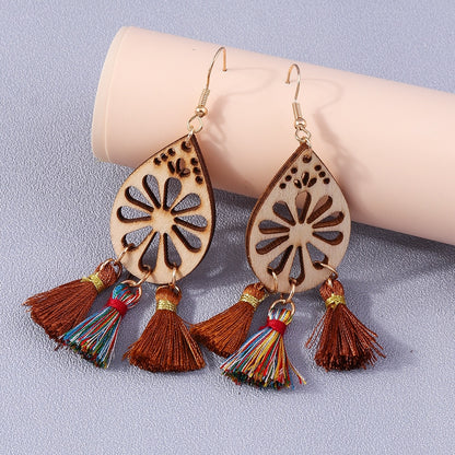 Wooden Brown Tassels Dangle Drop Earrings Women Charms Earring Fashion Creative