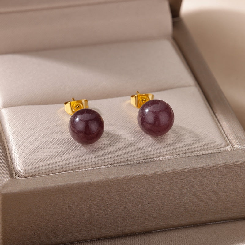 Bohemian Handmade Grape Color Natural Stone Beads Stud Earrings Women Travel