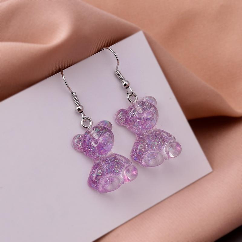 Glitter Purple Bear Drop Earrings Women Creativity Jewelry Cute Earring Girls