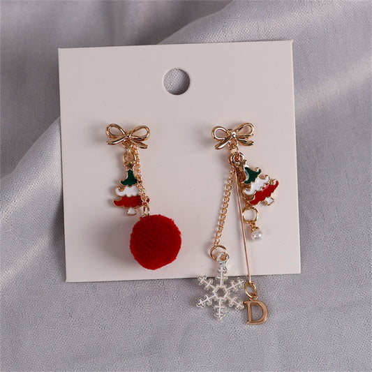 Christmas Tree Snowflake Drop Earrings Women Party Cute Art Jewelry Dangle Gifts