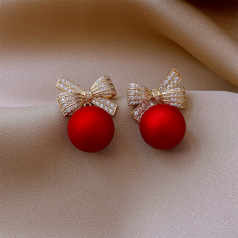 Rhinestone Bow Ornament Stud Earrings Women Gifts Earring Cute Girls Eardrop