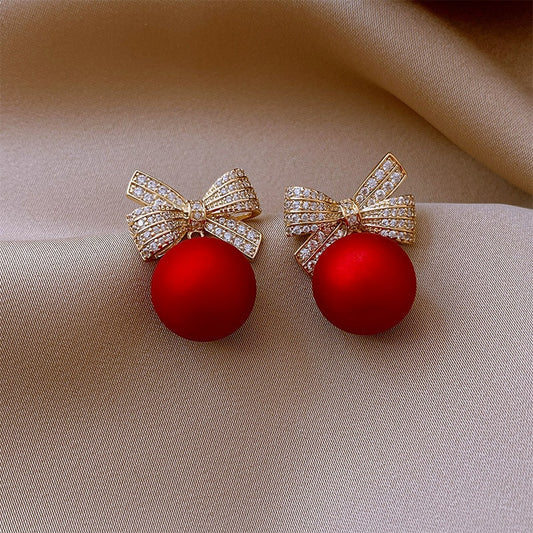 Rhinestone Bow Ornament Stud Earrings Women Gifts Earring Cute Girls Eardrop